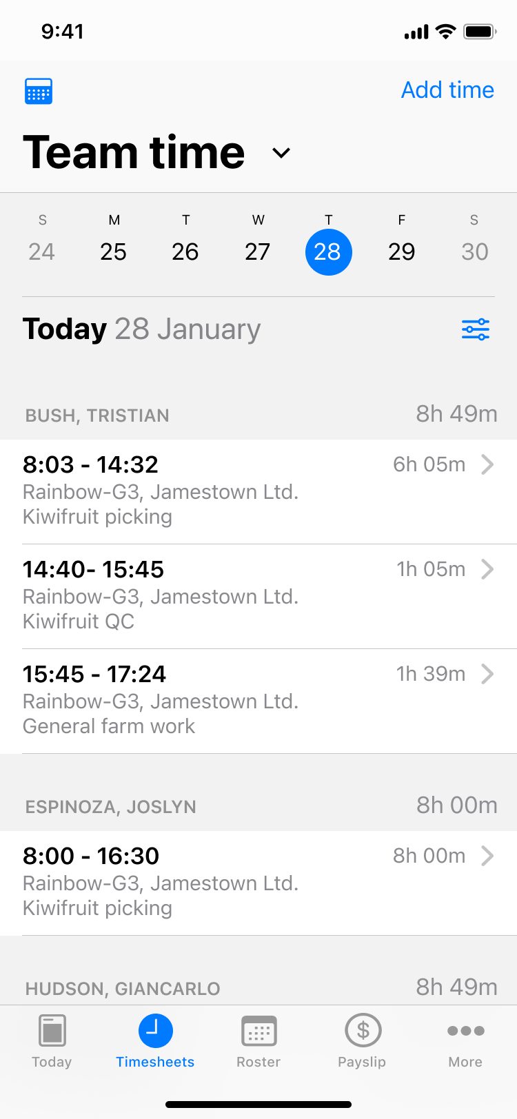 AgriSmart — Team timesheets