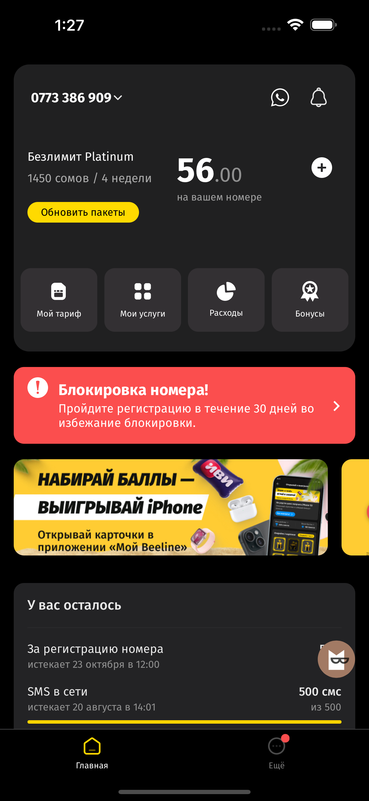 My Beeline — Home screen